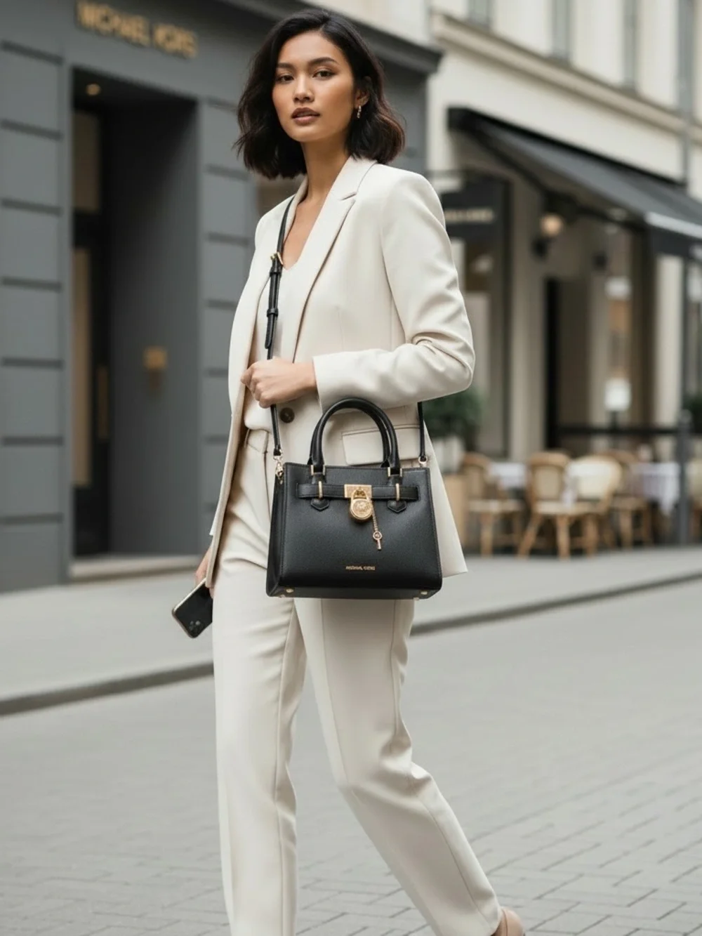 Michael Kors Hamilton Small Leather Satchel with Gold Accents
